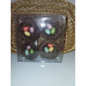 Raz Imports Birds Nest Decorations Set of 4 with speckle eggs
